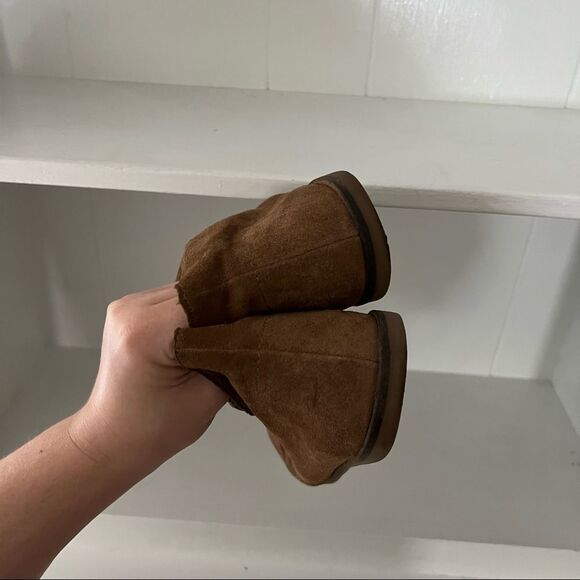 Lucky Brand Brown Suede Leather Round Toe Slip On Ankle Booties - Picture 5 of 8